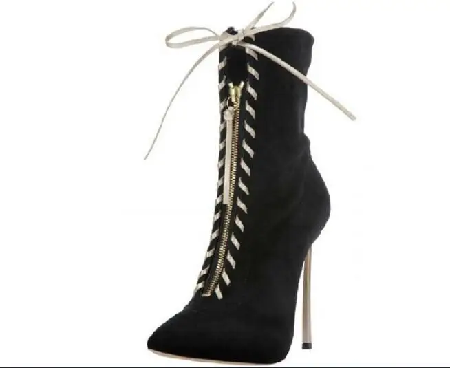 Dünne Stiefel Wildleder 42 Design Spitz 34 Mode Leder Schwarz Frauen Sexy 2019 Heels Herbst Stiefeletten Up Schuhe Spitze gTZwIBYq