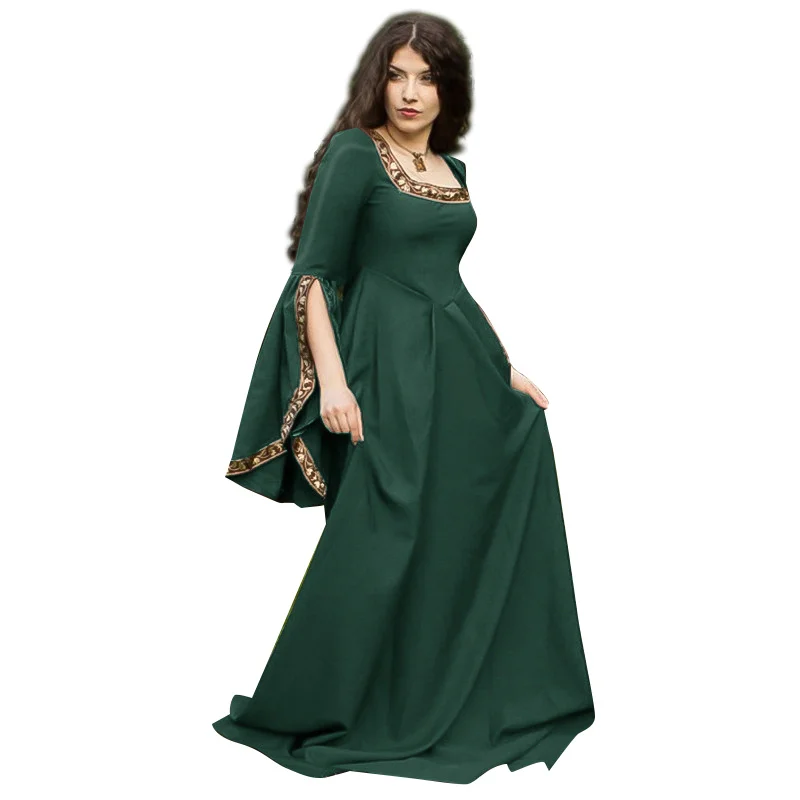 2019 Dresses Woman Party Night New Maxi Dress Retro Solid Color Square Collar Court Clothes Cos Stage Performance Party Clothing