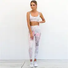 Спортивный костюм из 2 предметов женский модный бюстгальтер с принтом и штаны Йога фитнес-Спорт костюм Повседневный тонкий обтягивающая Бедро спортивный комплект для бега