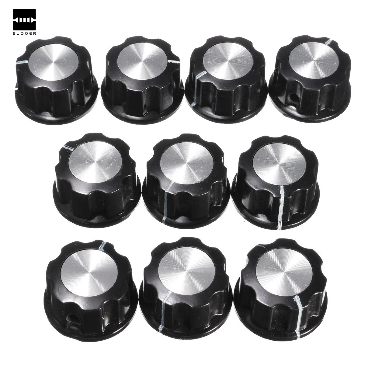 Black 10pcs Potentiometer Knob Rotary Cap With 10pcs Counting Dial 0