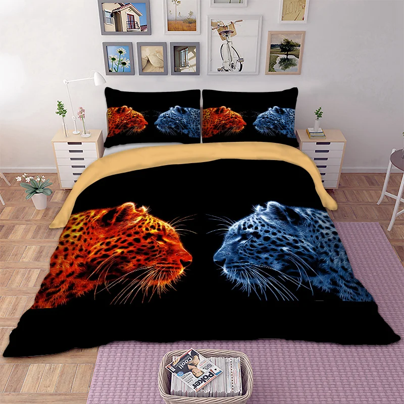Леопардовая пара постельных принадлежностей Твин Полный Королева Король Великобритания двойной размер животного пододеяльник наволочки 3D постельное белье