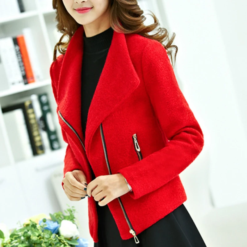

Women Autumn Red Thick Woolen Jacket Female Short Coat
