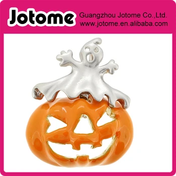 

Enamel Pumpkin And Gray Ghost Halloween Pin Brooch And Pendant 1.25 x 1.5 inches