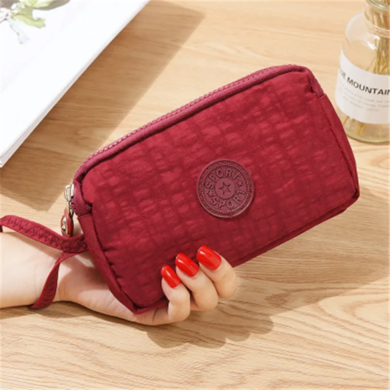 Portable Bags Womens Canvas Strap Stitching Squared Phone Bag Short Wallet Three-Layer Zipper Coin Card Key Purse Multi-color - Цвет: 9
