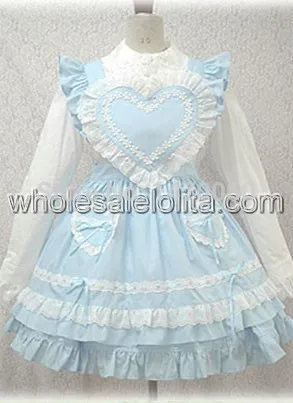 

White and Blue Sweetheart Long Sleeves Cotton Lolita Dress