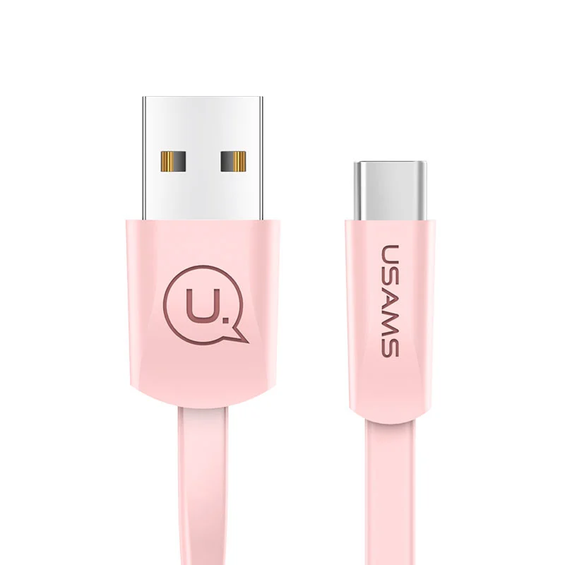 USAMS usb type-c кабель для samsung Vivo USB-C кабель для Xiaomi USB C кабель 2A Кабель зарядного устройства для мобильного телефона huawei P20 шнур - Цвет: Pink