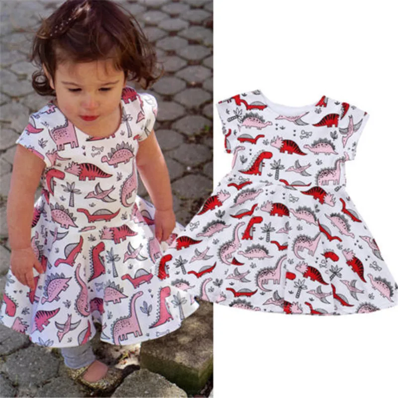 1 6Y girls dress baby girl dinosaur dress o collar cotton 2018 summer