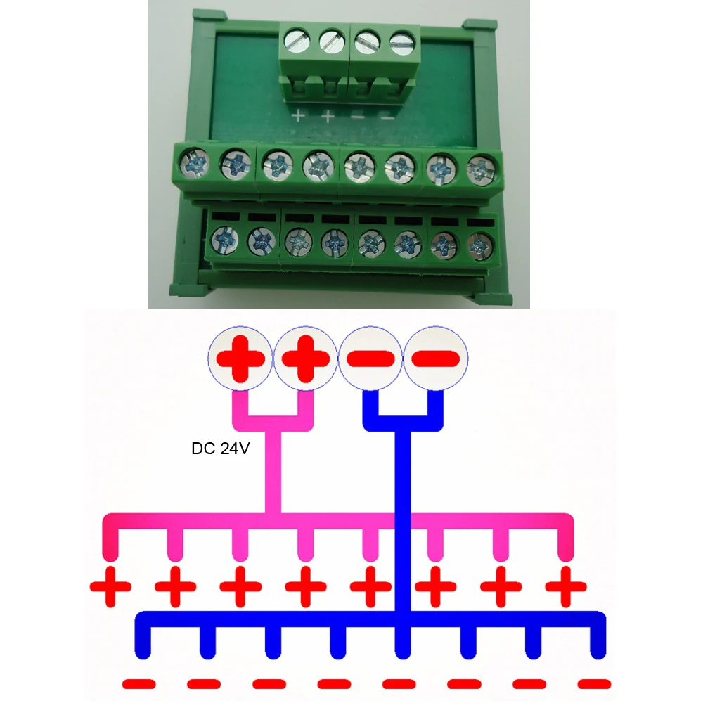 DC 24V Power Cable Distribution Splitter Terminal Blocks Breakout Board DIN Rail 