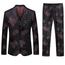 Best Quality mens 3 Piece Set ( men suit Jacket+Pant+Vest ) Wedding men Floral Pattern Blazer Jacket with Waistcoat and Trousers vintage floral pattern velveteen panel waistcoat