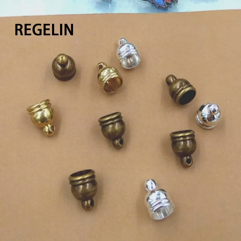 REGELIN 50pcs 5mm Hole Copper Tassel Cap Necklace Leather Cord Crimp
