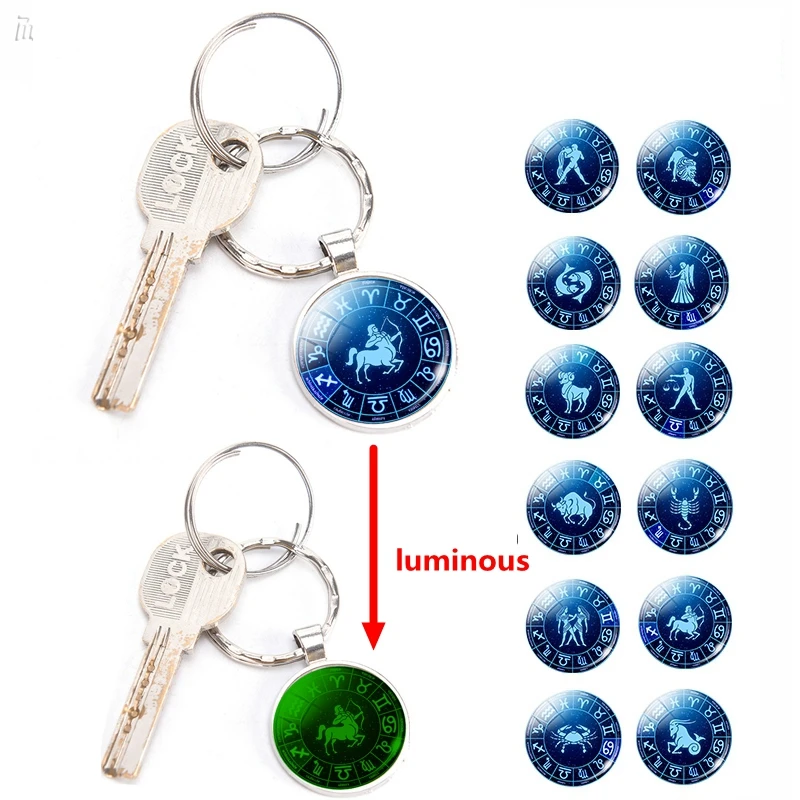 

12 Constellations Pendant Keychain Luminous Key Rings Zodiac Sign Key Chain Holder Birthday Gift Grow In The Dark Jewelry