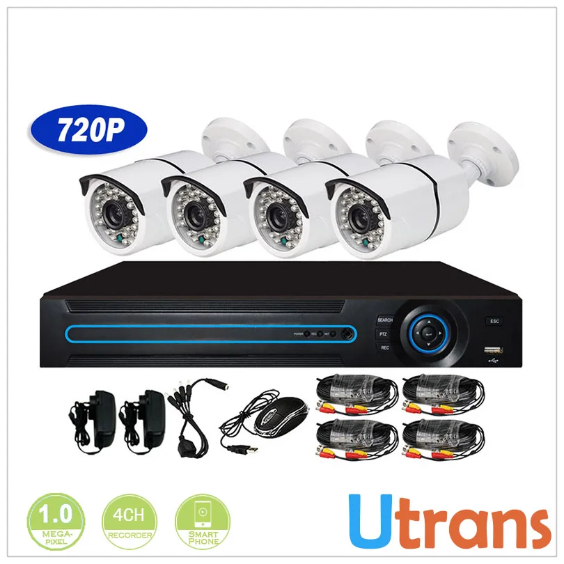 

CCTV Camera System Outdoor Waterproof 4 Channel 1.0MP 720P Surveillance AHD Camera DVR Kit Security Camera System