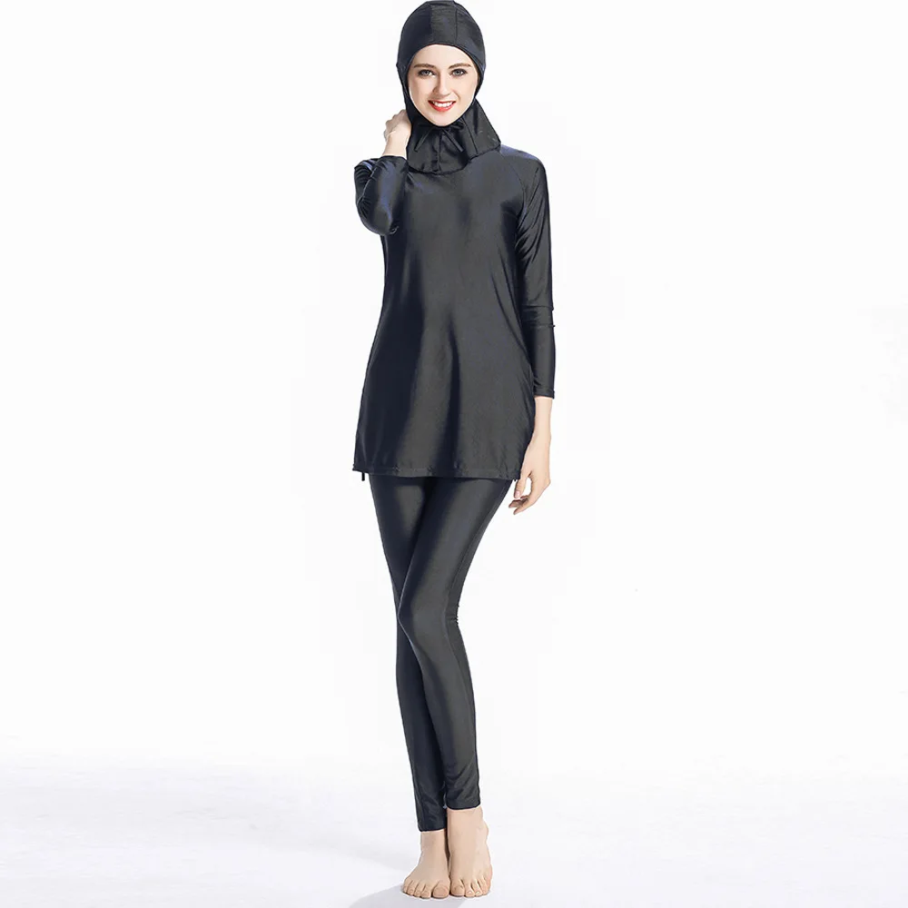 

Women's Swimming suit Solid Color Conservative Swimsuit Full Cover Burkini Muslim Swimwear Women Islamic Hijab Beachwear Suit