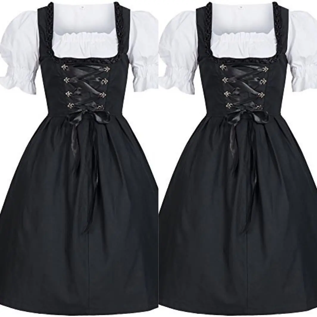 

German Ladies Beer Maid Dirndl Bavarian Oktoberfest Dress with Apron Costumes Party Halloween Fancy Dress Plus Size S-5XL