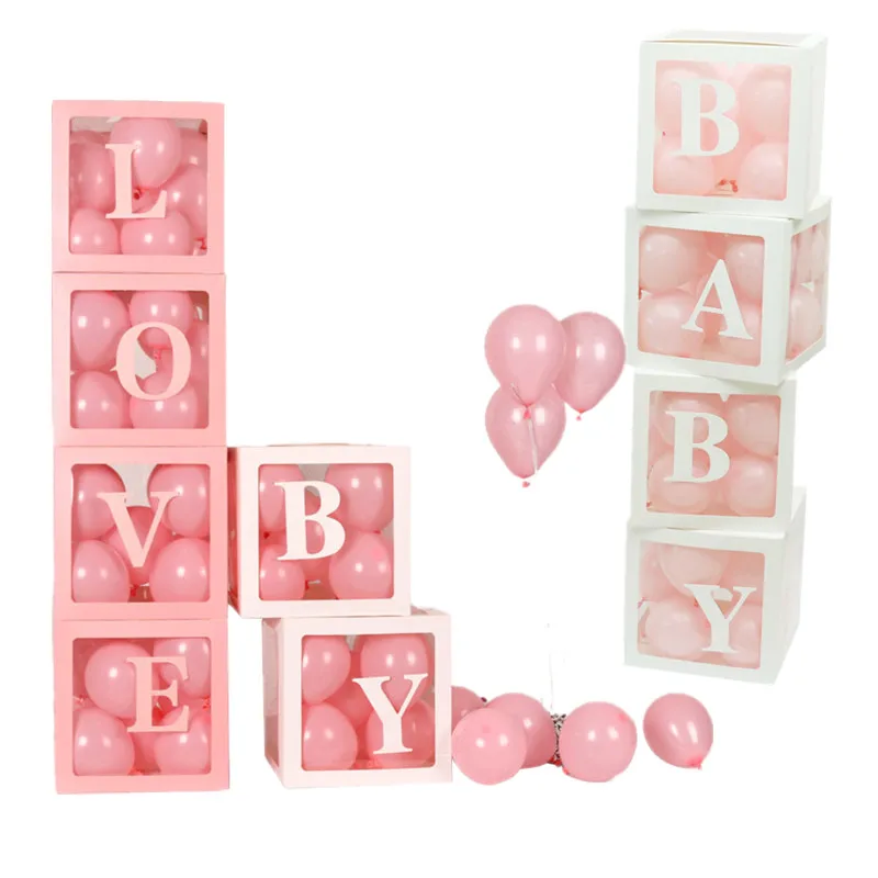 

4pcs/set DIY Transparent Box Latex Balloon BABY LOVE Blocks for Boy Girl Baby Shower Wedding Birthday Party Decoration Backdrop
