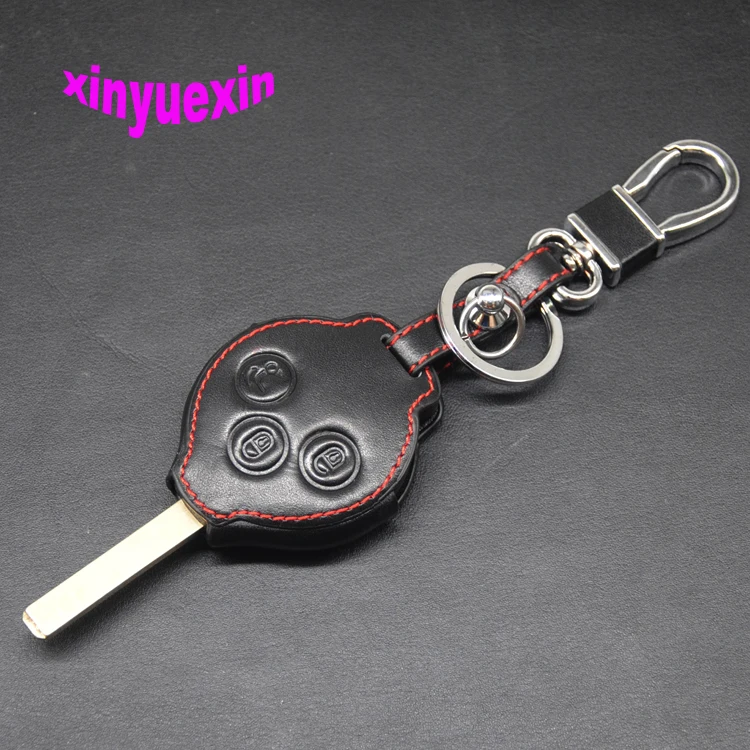 

Xinyuexin Leather Car Key Cover Fob Case For Benz Smart Coupe Roadster Fortwo Forfour Remote Key Jacket Car-stying With Keychain