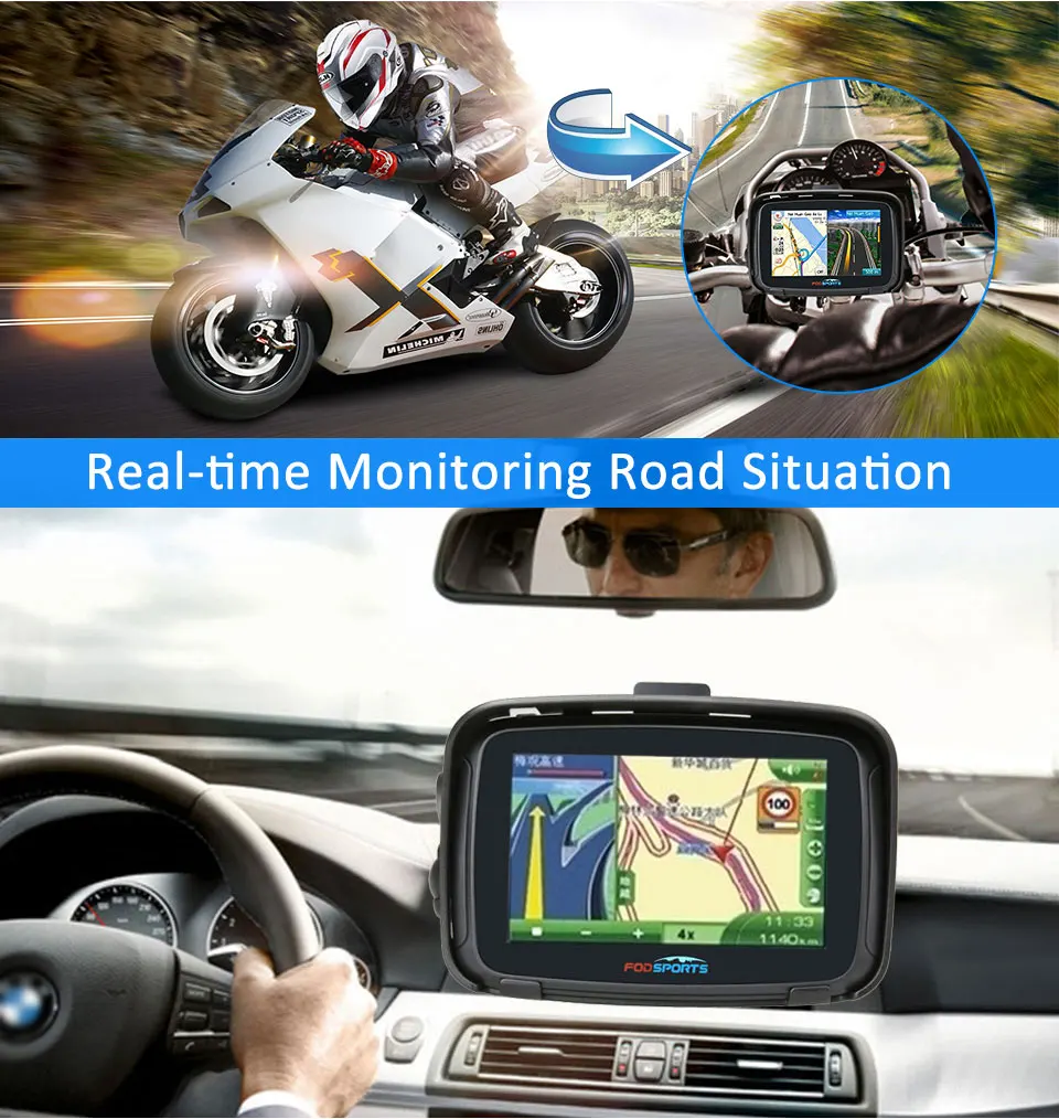 Fodsports 5 дюймов мото rcycle навигатор android 6,0 wifi 16G мото автомобиль gps ipx7 водонепроницаемый FM мото rbike навигация 3000 мАч батарея