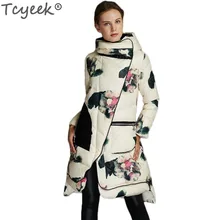 Tcyeek зимняя куртка женская парка Европейский цветочный принт высокое качество белый утиный пух пальто длинное плотное пальто с капюшоном HJ296