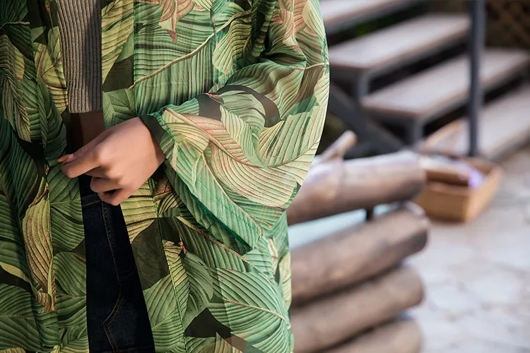 Runway Summer Fashion Women Floral Print Long Kimono Cardigan Long Sleeve Summer Blouse Blusas Bohemian Chiffon Vintage Kimono