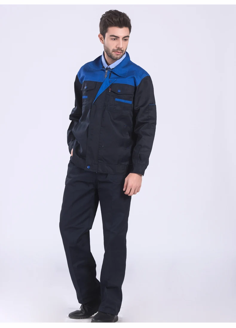 Рабочая одежда для мужчин, рабочая одежда, топы и штаны, ремонтник, автомеханика, высокое качество, рабочая одежда - Цвет: Navy and blue