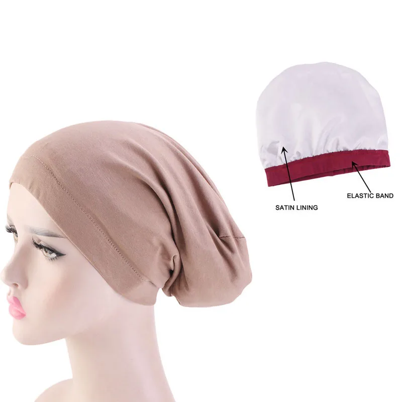 Женская атласная подкладка Кепка chemo эластичная лента Ночная шапочка для сна Рак химиотерапия шапочка при химиотерапии головной убор аксессуары для волос - Цвет: khaki