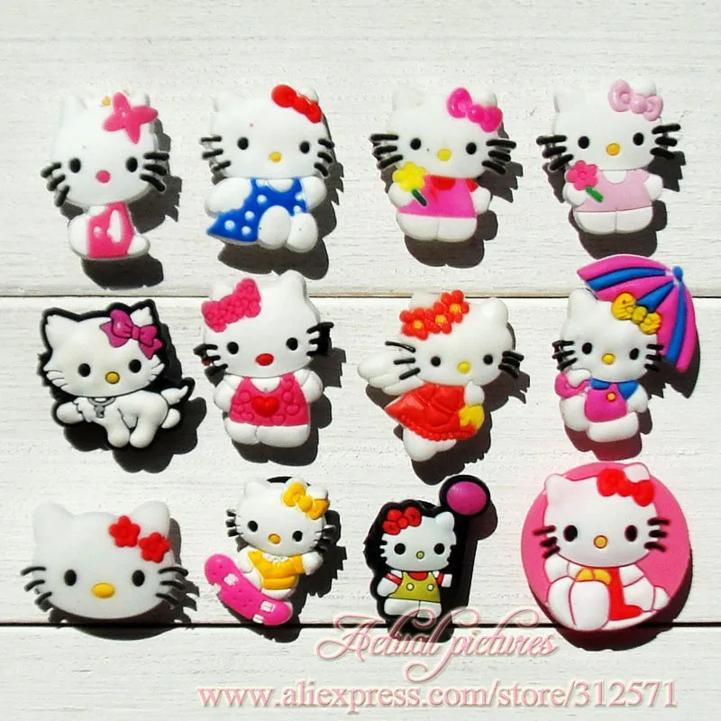 

12pcs/set Kitty Cats Cute PVC Shoe Charms Shoe Accessories Decoration Fit Bands Bracelets Croc JIBZ Shoe Buckles Ornaments Kids
