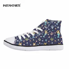 INSTANTARTS корги Русалка принт высокие спортивные холщовые туфли; кроссовки; прогулочная обувь; милые сапоги для девочек и мальчиков студенческие кроссовки