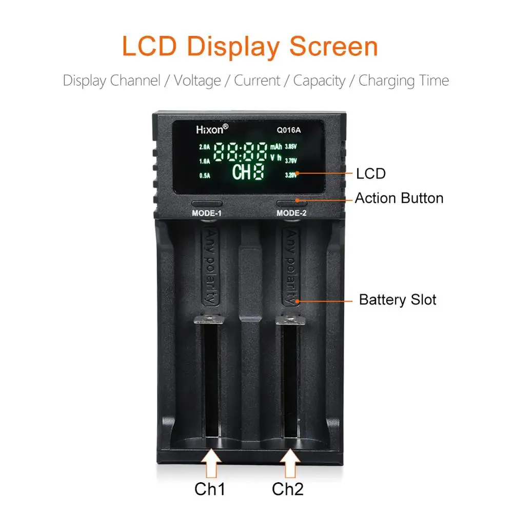 2 Solts Smart LCD зарядное устройство для li ion/IMR/LiFePO4 26650 18650 17500 16340 (CR123A) и Ni MH/Cd AA AAA A SC C