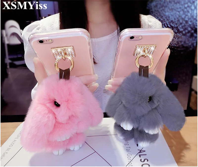 Милый мягкий 3D чехол для телефона с плюшевым пушистым кроликом Samsung S6 S7 S8 S9 S10 S20 S21