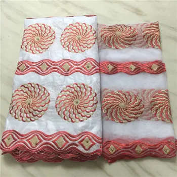 

Latest apparel cloth African embroidery bazin lace fabric and 2y French blouse net lace material EBN26(5y+2y)