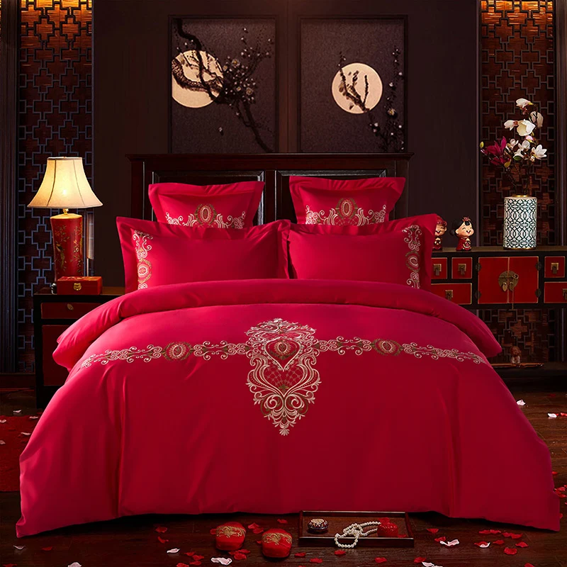 luxury bedding set king size Satin cotton embroidered duvet cover bed