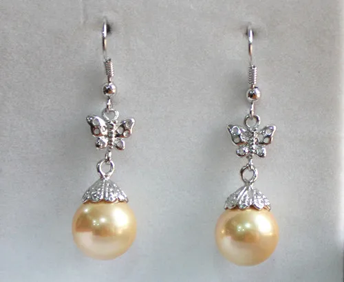 

hot sell new - Fashion Silver Filled Butterfly With 12mm yellow shell Pearl Earrings ER00067