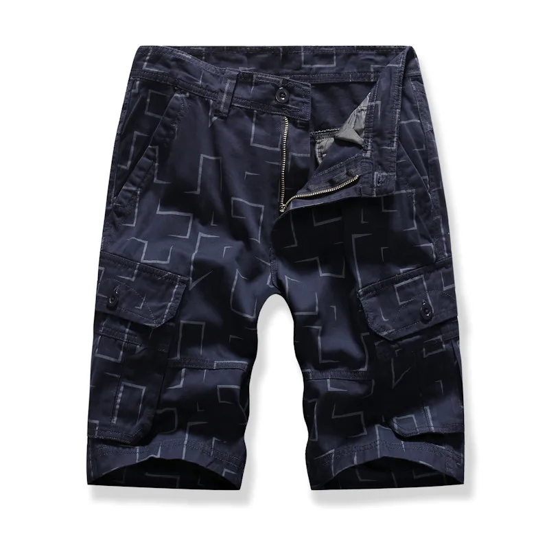 navy blue HuLooXuJi мужские летние шорты с модным принтом пляжные шорты мужские s повседневные брюки карго свободные с несколькими карманами уличные короткие брюки Размер США: 30-38 - Цвет: navy blue