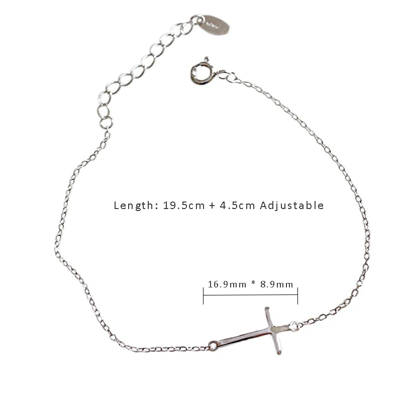 Простой крест Твердые стерлингового серебра 925 Регулируемый ножной браслет