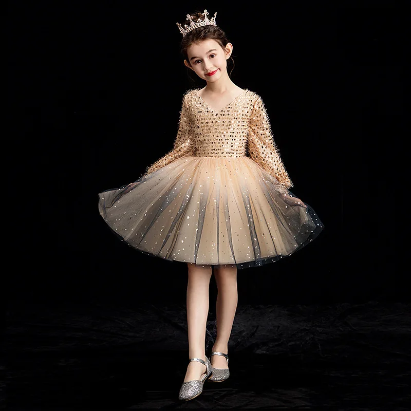Новинка 2019 детское Сетчатое платье пачка для девочек с блестками Детские платья