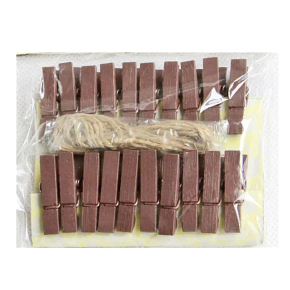 Chocolate Color Ellenmar Мини-фотоальбом с деревянным зажимом, для дома, офиса, вечерние, для украшения, пружинный зажим с пеньковой веревкой, аксессуары для дома, ванной, офиса, 20 шт - Цвет: Chocolate Color