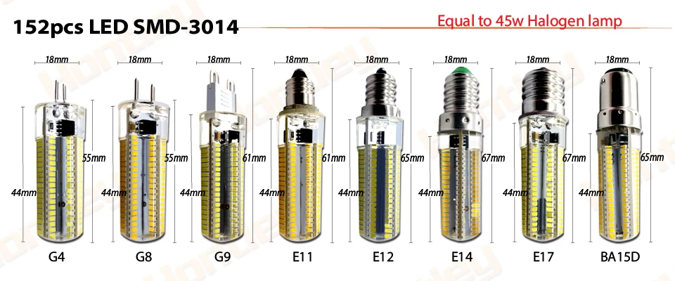 Hontiey светодиодный силиконовые мини Кукуруза лампы переменного тока 220 V G4 G8 G9 E11 E12 E14 E17 BA15D белый свет затемнение сменная галогенная лампа