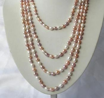 

ddh002678 stunning long 100" 9mm baroque white pink purple freshwater pearl necklace