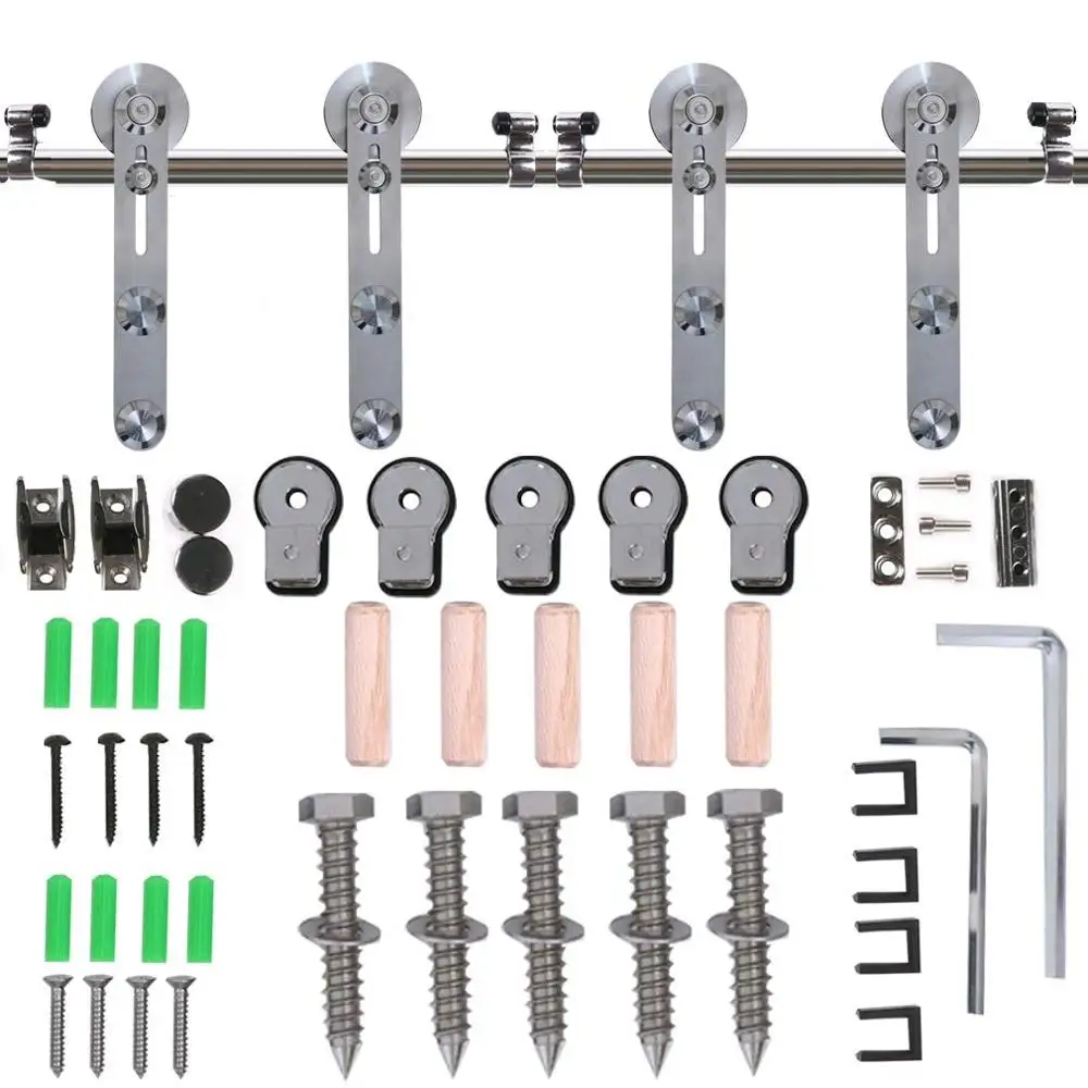 LWZH Stainless Steel Sliding Barn Door Hardware Basic Track Hardware Kit Round-Shaped  with Big Roller Track Roller lwzh sliding barn door track rail sliding track hardware kit barn wood door basic sliding track roller for closet sliding door