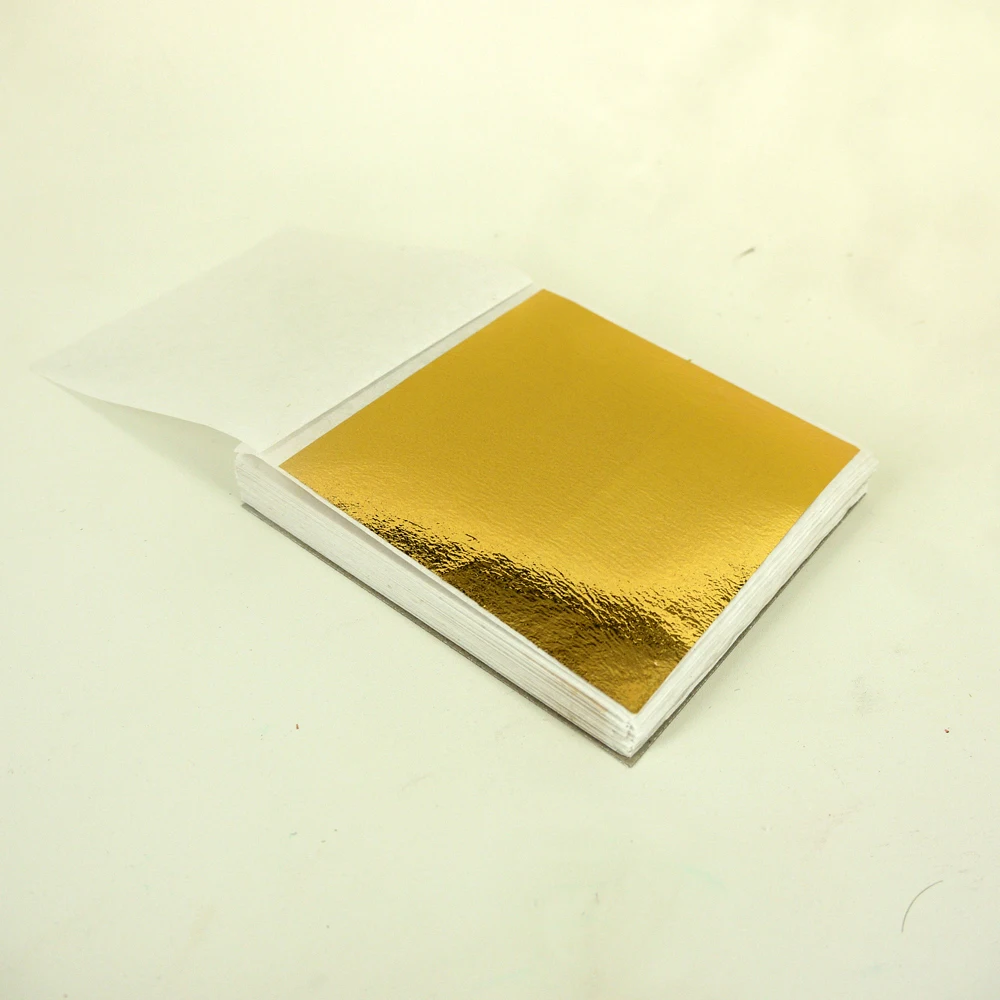 Factory Wholesale 100 sheets 8x8.5cm Shiny Imitation Gold Leaf 24K Gold color Gold Foil to paste