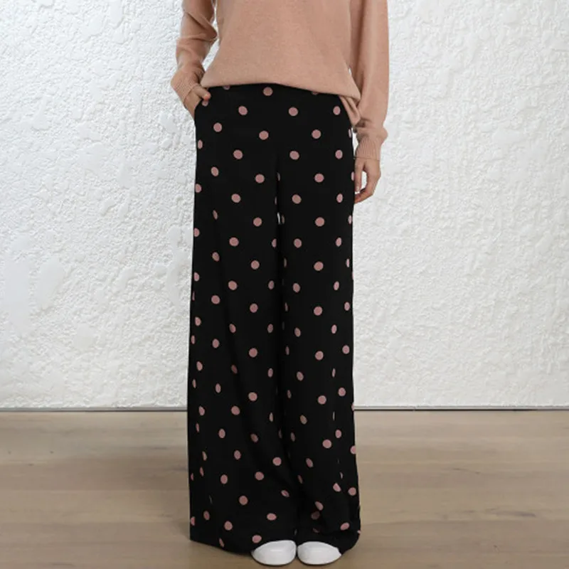 

Women Unbridled Flared Wide Leg Pants In Black And Rose Dot Print