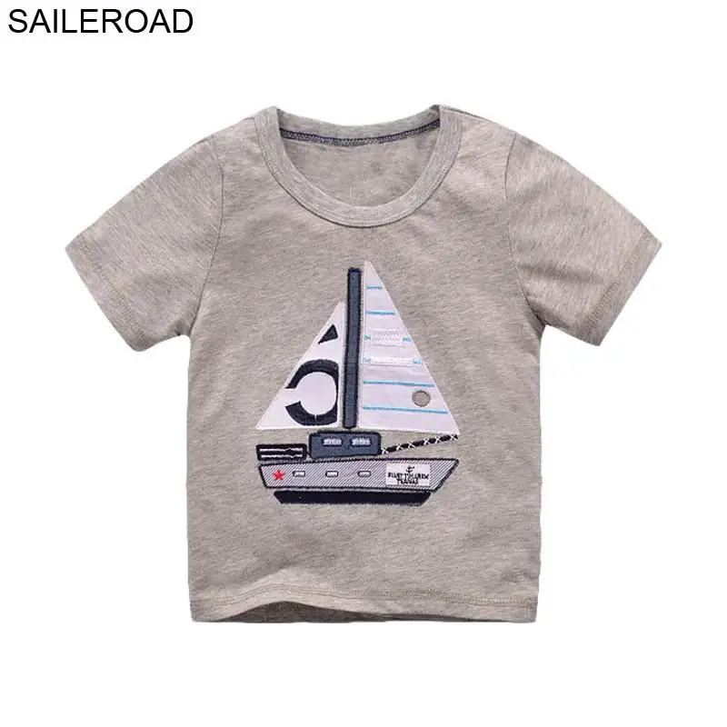 SAILEROAD/Летняя футболка для маленьких мальчиков 1-7 лет, Детская короткая одежда для мальчиков и девочек, хлопок, костюм с рисунком для маленьких детей - Цвет: 2389 grey