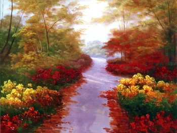 

free shipping impressionist road red tree stream landscape set oil painting canvas printings on canvas wall decoration picture