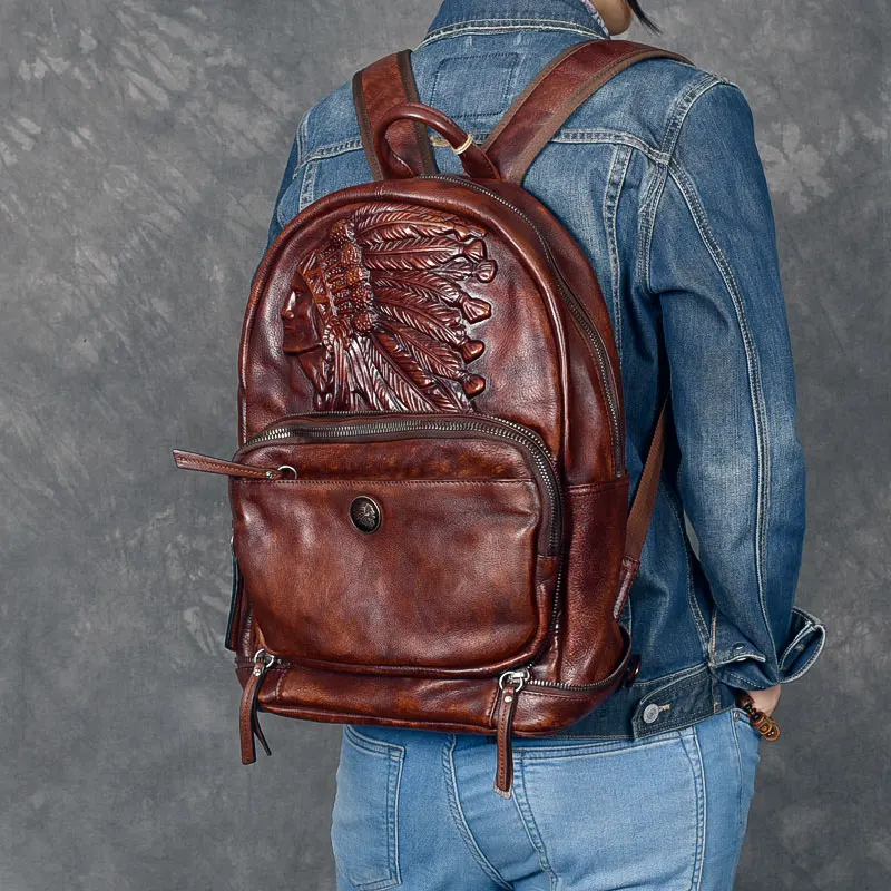 Indiana Bolsa Leder Rucksack Männer Brown Tasche Echtem 100 Multi Handgemachte 3d kakifarbig Chef Vintage Geprägte Aus Daypack Tote qUSZxwSX