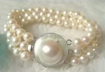 

Wholesale 320216>Really beautiful natural 3 rows 8-9MM south sea white pearl bracelet 7.5-8"