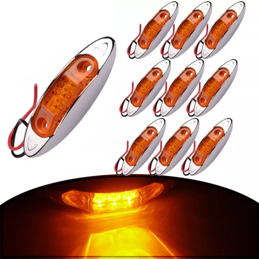 

2pcs Universal Amber Truck Trailer Side Marker Clearance Light Chrome Housing 3 Led Car Light Wholesale