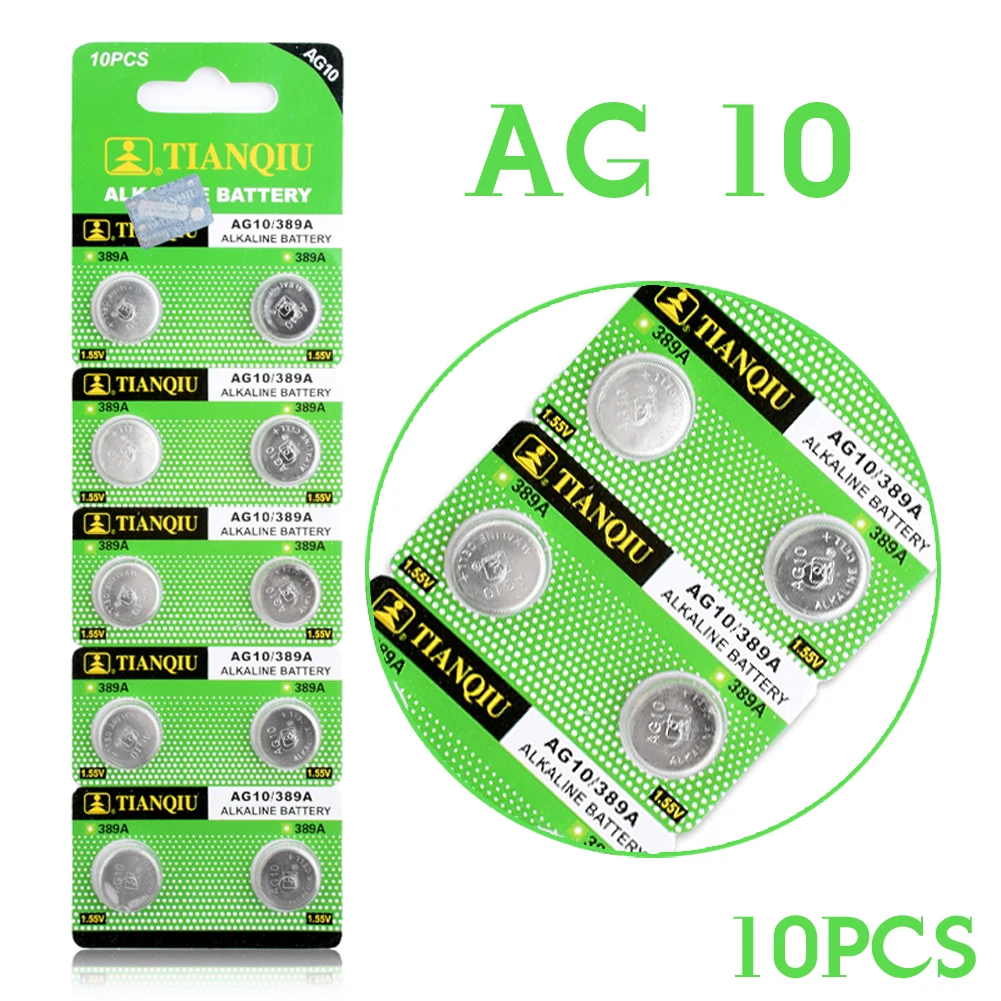 

Real Power For watch Button Battery 10x LR1130 AG10 V10GA Cell Battery Watch Button Coin 189 389 390 LR54 Batteries EE6211