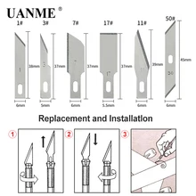 UANME 5 шт./компл. точность Сталь лезвие гравировальный Скульптура Ножи скальпель, режущий инструмент для ремонта печатных плат 1#3,#7,#11,#17-#50