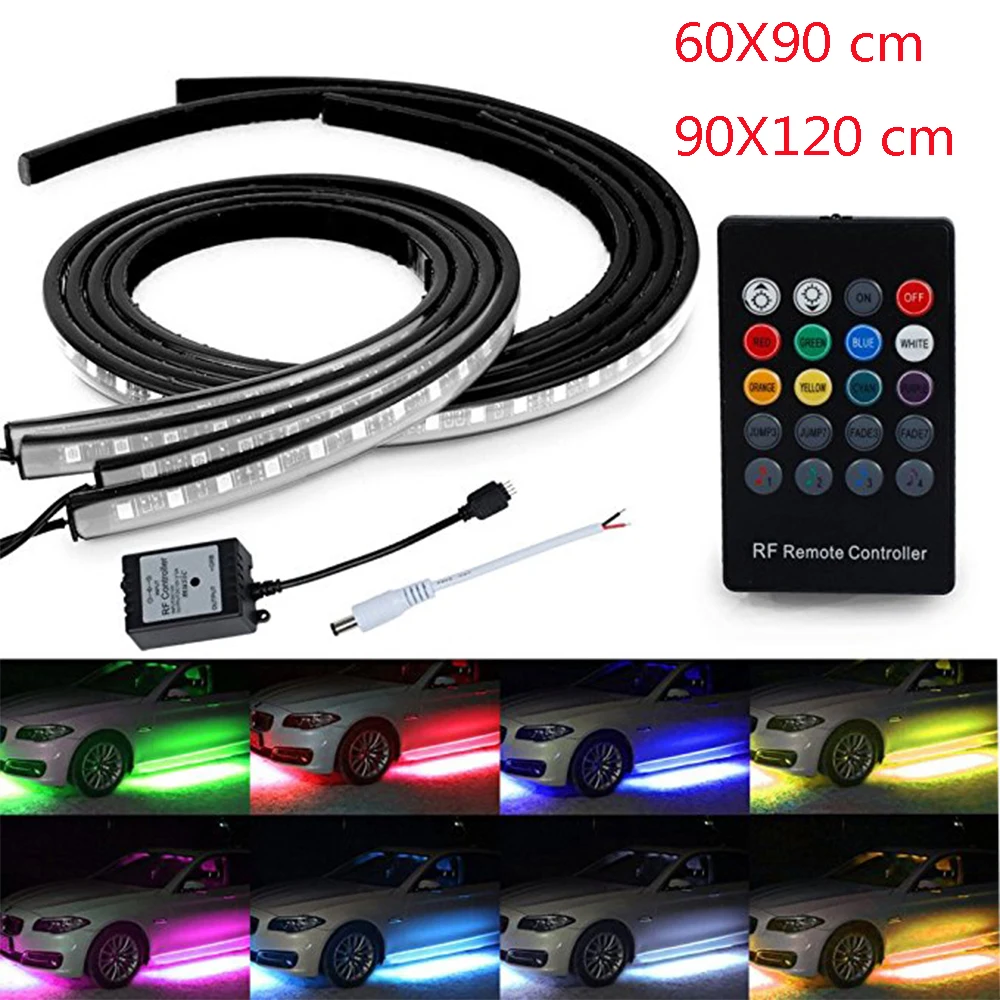 

YSY 1 компл. 60*90 см и 90 см * 120 см RGB светодиодные ленты под Автомобильная трубка Underglow днища системы неоновый свет комплект Авто Атмосфера свет