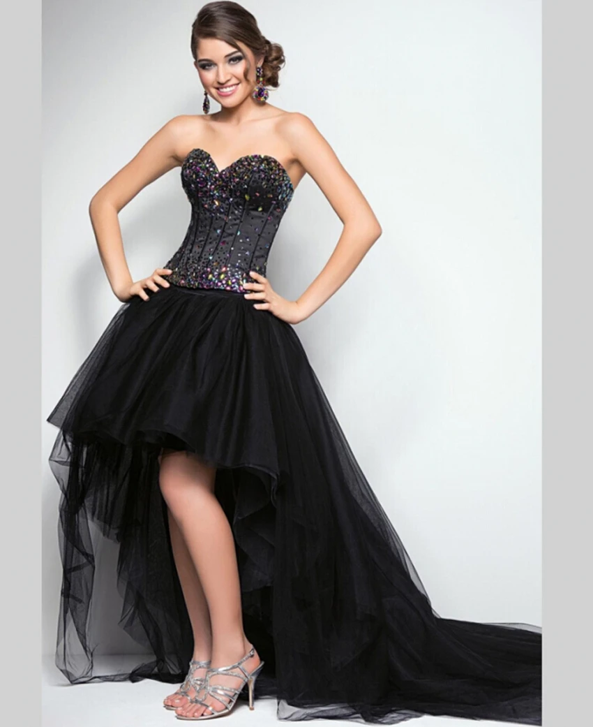 Sexy Black Rhinestone Evening Dress Front Short Back Long Sequin ...